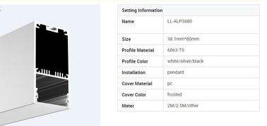 o alumínio do pendente de 38mm*80mm conduziu o canal com tampa geada PC, extrusão do alu ALP3880